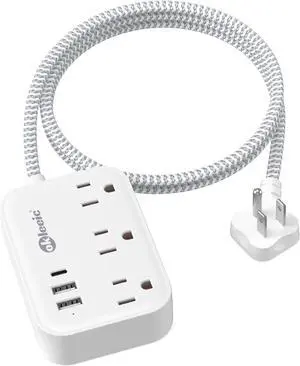 Flat Plug Power Strip with USB Ports, Flat Extension Cord 3FT with 3 AC Outlets 3 USB Ports, Short Extension Cord Outlet Splitter with No Surge Protector for Cruise Ship, Dorm Room Travel Essentials