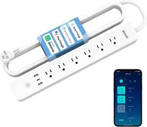 GHome Smart Plug Power Strip, 3 USB (30W Fast Charging) and 6 Individually Controlled Outlets, WiFi Surge Protector Works with Alexa & Google Home, Energy Monitor, 7.18 ft Mountable Flat Plug, 2A1C