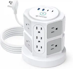 TROND Tower Surge Protector Power Strip with 14 Widely Spaced Outlets, 4 USB Ports(2 USB C), 2100J Surge Protection, 6 Feet Extension Cord with Multiple Outlets, Office Desk Supplies, Dorm Essentials