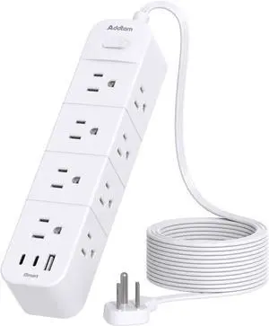 Surge Protector Power Strip 15 ft Cord, Flat Plug Extension Cord with 12 Outlets 3 USB Ports(2 USB C), Long Cord Power Strips with Surge Protection 15ft for Home Office Dorm Room Essentials