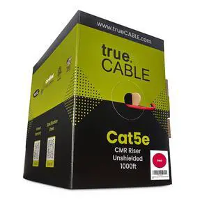 trueCABLE Cat5e Riser (CMR), 1000ft, Red, 24AWG 4 Pair Solid Bare Copper, 350MHz, PoE++ (4PPoE), ETL Listed, Unshielded Twisted Pair (UTP), Bulk Ethernet Cable trueCABLE Cat5e Riser (CMR), 1000ft, Red, 24AWG 4 Pair Solid Bare Copper, 350MHz, PoE++ (4PPoE), ETL Listed, Unshielded Twisted Pair (UTP), Bulk Ethernet Cable
