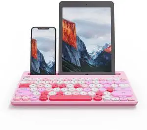 HUO JI Wireless Keyboard Multi-Device, Bluetooth and 2.4G Dual Mode for iPad, Switch to 3 Devices for Tablet, iPhone, PC, Smart TV, Cellphone, iOS Android Windows, Pink
