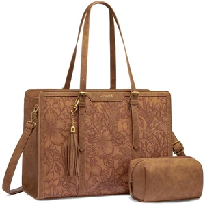 LOVEVOOK Laptop Bag for Women Vintage Leather Work Tote 17.3 inch Large Capacity Computer bag with Clutch Purse for Office, Travel, Casual LOVEVOOK Laptop Bag for Women Vintage Leather Work Tote 17.3 inch Large Capacity Computer bag with Clutch Purse for Office, Travel, Casual