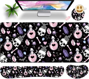 JYCUHTCL Large Gaming Mouse Pad Set 35.4 x 15.7 with Keyboard Wrist Rest, Wrist Support, and Coaster Memory Foam Smooth Desk Pad Mousepad for Home Office School - Skull Goth Magic Cute Witchy JYCUHTCL Large Gaming Mouse Pad Set 35.4 x 15.7 with Keyboard Wrist Rest, Wrist Support, and Coaster Memory Foam Smooth Desk Pad Mousepad for Home Office School - Skull Goth Magic Cute Witchy