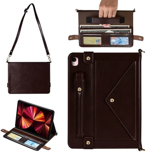 Handbag Case for iPad Pro 10.5/iPad Air 10.5"/iPad 10.2, Techcircle Folio Stand PU Leather Cover w/Hand Strap, Crossbody iPad Case with Pencil Holder Card Slots Envelope Pocket Wallet Case, Dark Brown Handbag Case for iPad Pro 10.5/iPad Air 10.5"/iPad 10.2, Techcircle Folio Stand PU Leather Cover w/Hand Strap, Crossbody iPad Case with Pencil Holder Card Slots Envelope Pocket Wallet Case, Dark Brown