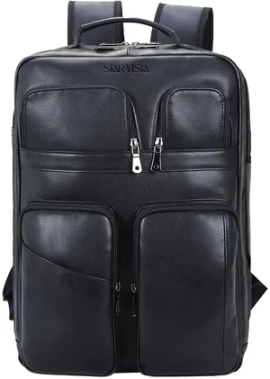 STAR VISTA Angelo 17.3" Premium Calfskin Leather Laptop Backpack for Men, Multi Pockets, Business Travel Bag, Casual Outdoor Rucksack, YKK Zippers, Black STAR VISTA Angelo 17.3" Premium Calfskin Leather Laptop Backpack for Men, Multi Pockets, Business Travel Bag, Casual Outdoor Rucksack, YKK Zippers, Black