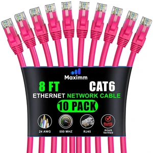 Maximm Cat6 Ethernet Cable 8 Ft, 10 Gbps 550 MHz, Pink, 10 Pack Maximm Cat6 Ethernet Cable 8 Ft, 10 Gbps 550 MHz, Pink, 10 Pack