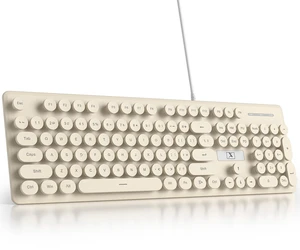 Fogruaden Wired Retro Typewriter Keyboard, Quiet Full Size Membrane Keyboard Light Up, Cute Computer Keyboards, 104 Round Keys, Blue LED Backlit, Slim, Silent for Windows PC, Laptop Fogruaden Wired Retro Typewriter Keyboard, Quiet Full Size Membrane Keyboard Light Up, Cute Computer Keyboards, 104 Round Keys, Blue LED Backlit, Slim, Silent for Windows PC, Laptop