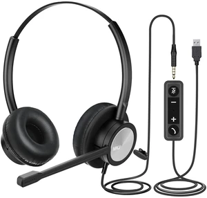 MKJ USB Headset with Microphone for PC, USB/3.5mm Computer Headset for Call Center & Home Office, Noise Cancelling Wired Headphone for Laptop, Ms Teams, Zoom, Webinar MKJ USB Headset with Microphone for PC, USB/3.5mm Computer Headset for Call Center & Home Office, Noise Cancelling Wired Headphone for Laptop, Ms Teams, Zoom, Webinar