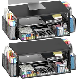 OPNICE Desk Organizer and Accessories, 2-Tier Computer Monitor Stand Riser with Drawer and 2 Pen Holders, Laptop Stand, Office Desk Accessories for Office Supplies, Black 2-Pack OPNICE Desk Organizer and Accessories, 2-Tier Computer Monitor Stand Riser with Drawer and 2 Pen Holders, Laptop Stand, Office Desk Accessories for Office Supplies, Black 2-Pack