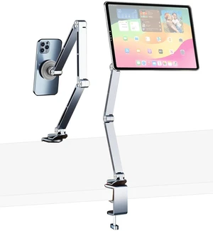 HIBORI Magnetic Tablet Stand for Desk Aluminum Alloy Phone iPad Desk Holder Overhead Arm Mount with 360Rotate Base for Magsafe/iPhone/Android/iPad (Magnetic Silver) HIBORI Magnetic Tablet Stand for Desk Aluminum Alloy Phone iPad Desk Holder Overhead Arm Mount with 360Rotate Base for Magsafe/iPhone/Android/iPad (Magnetic Silver)