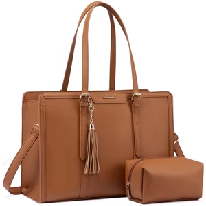 LOVEVOOK Laptop Bag for Women 15.6 inch Lightweight PU Laptop Tote, Large Capacity Computer Bag with Clutch Purse for Business, Work, Office, Travel, School, Casual (Brown & Leather) LOVEVOOK Laptop Bag for Women 15.6 inch Lightweight PU Laptop Tote, Large Capacity Computer Bag with Clutch Purse for Business, Work, Office, Travel, School, Casual (Brown & Leather)