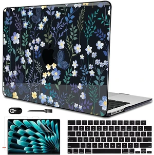 LCMOCICO Compatible with MacBook Air 13 inch Case M5 A3449 2026 2025 2024 2023 2022 M4 A3240 M3 A3113 M2 A268, Pattern Plastic Hard Shell Cover for MacBook Air 13.6 inch Case 2026, Wild Flowers Black LCMOCICO Compatible with MacBook Air 13 inch Case M5 A3449 2026 2025 2024 2023 2022 M4 A3240 M3 A3113 M2 A268, Pattern Plastic Hard Shell Cover for MacBook Air 13.6 inch Case 2026, Wild Flowers Black