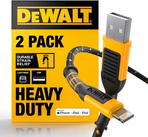 DEWALT Heavy Duty 2-Pack Durable iPhone Charger Cord, Apple Mfi, 4ft DEWALT Heavy Duty 2-Pack Durable iPhone Charger Cord, Apple Mfi, 4ft