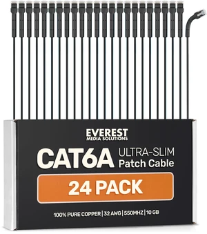 Everest Ultra Slim Cat6a Ethernet Patch Cables 6ft (24-Pack) Black Everest Ultra Slim Cat6a Ethernet Patch Cables 6ft (24-Pack) Black