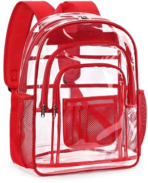 ZORFIN Clear Backpack Heavy Duty for School & Work 17in Transparent PVC Bag with Large Capacity & Reinforced Straps See Through Bookbag for Men, Women, Boys & Girls, Workplace Security - Red ZORFIN Clear Backpack Heavy Duty for School & Work 17in Transparent PVC Bag with Large Capacity & Reinforced Straps See Through Bookbag for Men, Women, Boys & Girls, Workplace Security - Red