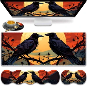 Large Gaming Mouse Pad, Keyboard Wrist Rest Pad + Mouse Wrist Pad + Coaster 4 in 1 Set, Extended Waterproof Non-Slip Desk Mat, Suitable for Office Home Learning Games, Branch Crow Large Gaming Mouse Pad, Keyboard Wrist Rest Pad + Mouse Wrist Pad + Coaster 4 in 1 Set, Extended Waterproof Non-Slip Desk Mat, Suitable for Office Home Learning Games, Branch Crow