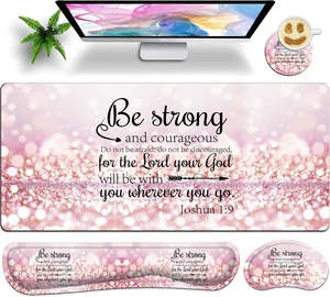 JYCUHTCL Large Gaming Mouse Pad Set 35.4 x 15.7 with Keyboard Wrist Rest, Wrist Support, and Coaster Memory Foam Smooth Desk Pad Mousepad for Home Office School - Quote Bible JYCUHTCL Large Gaming Mouse Pad Set 35.4 x 15.7 with Keyboard Wrist Rest, Wrist Support, and Coaster Memory Foam Smooth Desk Pad Mousepad for Home Office School - Quote Bible