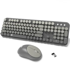 Wireless Keyboard and Mouse Combo, 2.4 GHz Wireless Full-Sized Typewriter Keyboard with Round Keycaps for Windows, Computer, Desktop, PC, Laptop (Grey) Wireless Keyboard and Mouse Combo, 2.4 GHz Wireless Full-Sized Typewriter Keyboard with Round Keycaps for Windows, Computer, Desktop, PC, Laptop (Grey)