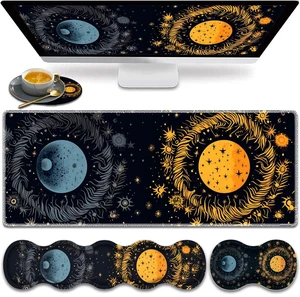 Large Gaming Mouse Pad, Keyboard Wrist Rest Pad + Mouse Wrist Pad + Coaster 4 in 1 Set, Extended Waterproof Non-Slip Desk Mat, Suitable for Office Home Learning Games, Moon, Sun and Stars Large Gaming Mouse Pad, Keyboard Wrist Rest Pad + Mouse Wrist Pad + Coaster 4 in 1 Set, Extended Waterproof Non-Slip Desk Mat, Suitable for Office Home Learning Games, Moon, Sun and Stars