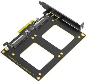 Dual U.2 SSD to PCIe 4.0 X8 Adapter, Support 2 x U.2 SSD or Soft Raid, Without PCI-e Splitter Function (PCIe Bifurcation Motherboard is Required) Dual U.2 SSD to PCIe 4.0 X8 Adapter, Support 2 x U.2 SSD or Soft Raid, Without PCI-e Splitter Function (PCIe Bifurcation Motherboard is Required)