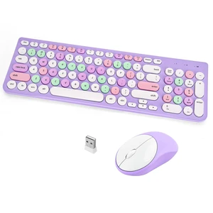 Wireless Keyboard and Mouse Combo, Retro Typewriter Keyboard with Round Keycaps, 2.4GHz USB Cute Wireless Keyboard Mouse for Computer, Desktop, Laptop (Purple Colorful) Wireless Keyboard and Mouse Combo, Retro Typewriter Keyboard with Round Keycaps, 2.4GHz USB Cute Wireless Keyboard Mouse for Computer, Desktop, Laptop (Purple Colorful)