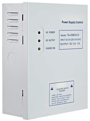 Access Control System Power Supply, 110-240V AC to 12V DC 5A Switching Adapter with UPS Backup for Door Entry Systems Access Control System Power Supply, 110-240V AC to 12V DC 5A Switching Adapter with UPS Backup for Door Entry Systems
