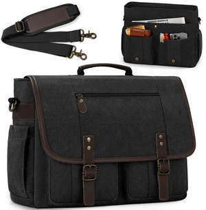 RAINSMORE Mens Messenger Bag 17-17.3 Inch Vintage Canvas Briefcase Water-resistant Large Computer Laptop Bag Rugged Satchel Shoulder Bag for Work Travel, Bookbag for College RAINSMORE Mens Messenger Bag 17-17.3 Inch Vintage Canvas Briefcase Water-resistant Large Computer Laptop Bag Rugged Satchel Shoulder Bag for Work Travel, Bookbag for College