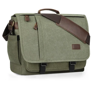 ESTARER Men's Messenger Bag 17.3 Inch, Water-resistant Canvas Laptop Bag, Computer Shoulder Bag for College Travel Work, Army Green ESTARER Men's Messenger Bag 17.3 Inch, Water-resistant Canvas Laptop Bag, Computer Shoulder Bag for College Travel Work, Army Green