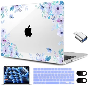 MEEgoodo for M5/M4/M3/M2 MacBook Air 15 inch Case 2026 2025 2024 2023, Case Fit Model (A3448/A3241/A3114/A2941) for MacBook Air 15.3 inch, Soft Purple Floral MEEgoodo for M5/M4/M3/M2 MacBook Air 15 inch Case 2026 2025 2024 2023, Case Fit Model (A3448/A3241/A3114/A2941) for MacBook Air 15.3 inch, Soft Purple Floral
