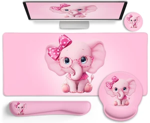 LIMKRIAN Elephant Mouse Pad Large Desk Mat Set, Kawaii Pink Desk Decor LIMKRIAN Elephant Mouse Pad Large Desk Mat Set, Kawaii Pink Desk Decor