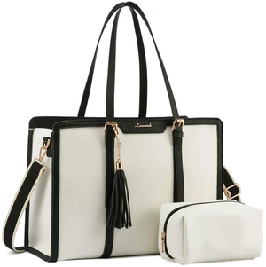 LOVEVOOK Laptop Bag for Women - 17 inch Lightweight Canvas Laptop Tote, Large Capacity Computer Bag with Clutch Purse for Business, Work, Travel, School (Beige & Black, 17 Inch) LOVEVOOK Laptop Bag for Women - 17 inch Lightweight Canvas Laptop Tote, Large Capacity Computer Bag with Clutch Purse for Business, Work, Travel, School (Beige & Black, 17 Inch)