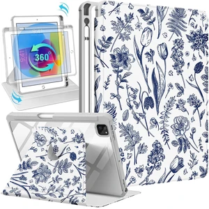 Kidcube for iPad Air 13 Inch Case M3 2025/M2 2024, for iPad Pro 12.9 Cases (2022/2021/2020/2018) - Women Girls Cute Folio Cover with Pencil Holder Kawaii Girly Blue Floral Flower Design Rotating Stand Kidcube for iPad Air 13 Inch Case M3 2025/M2 2024, for iPad Pro 12.9 Cases (2022/2021/2020/2018) - Women Girls Cute Folio Cover with Pencil Holder Kawaii Girly Blue Floral Flower Design Rotating Stand