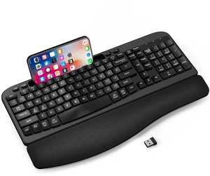 EAYBLLY 2.4G Wireless Ergonomic Keyboard, Full Size Wave Keys with Memory Foam Wrist Rest & 7.28in Phone Holder, USB-C Adapter Included for Windows Mac Chrome OS, Office or Home (Black) EAYBLLY 2.4G Wireless Ergonomic Keyboard, Full Size Wave Keys with Memory Foam Wrist Rest & 7.28in Phone Holder, USB-C Adapter Included for Windows Mac Chrome OS, Office or Home (Black)