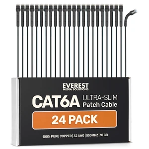 Everest Ultra Slim Cat6a Ethernet Patch Cables 1ft (24-Pack) Black Everest Ultra Slim Cat6a Ethernet Patch Cables 1ft (24-Pack) Black