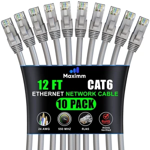 Maximm Cat6 Ethernet Cable 12 Ft, 10 Gbps 550 MHz, Gray, 10 Pack Maximm Cat6 Ethernet Cable 12 Ft, 10 Gbps 550 MHz, Gray, 10 Pack