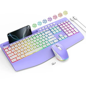 Wireless Keyboard and Mouse Combo- VEILZOR 2.4G Rechargeable Keyboard with Phone Holder, Ergonomic Wrist Rest, 9 RGB Backlit Effects, Silent Keyboard Mouse Set for Windows, Laptop, PC Wireless Keyboard and Mouse Combo- VEILZOR 2.4G Rechargeable Keyboard with Phone Holder, Ergonomic Wrist Rest, 9 RGB Backlit Effects, Silent Keyboard Mouse Set for Windows, Laptop, PC