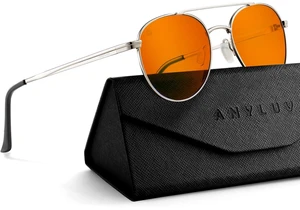 ANYLUV Blue Light Glasses for Men, Circular Frame Single Brow Bridge Design Campus Style Glasses Anti Eyestrain for Screen ANYLUV Blue Light Glasses for Men, Circular Frame Single Brow Bridge Design Campus Style Glasses Anti Eyestrain for Screen