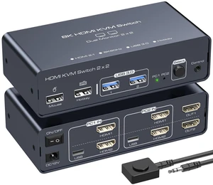 PVBCTCSID 8K HDMI KVM Switch 2 Monitors 2 Computers EDID 4K120Hz for 2 PC Share Dual Monitor and 4 USB Ports Support Extended/Copy Mode with Desktop Controller PVBCTCSID 8K HDMI KVM Switch 2 Monitors 2 Computers EDID 4K120Hz for 2 PC Share Dual Monitor and 4 USB Ports Support Extended/Copy Mode with Desktop Controller