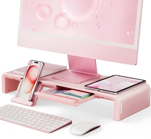 Pink Monitor Stand Riser, Klearlook Foldable, Height Adjustable Computer Stand, Desk Shelf Riser with Storage Drawer &Tablet Phone Stand for Desktop, Laptop Pink Monitor Stand Riser, Klearlook Foldable, Height Adjustable Computer Stand, Desk Shelf Riser with Storage Drawer &Tablet Phone Stand for Desktop, Laptop