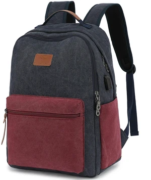 Waterproof Canvas Backpack, 15.6 Laptop Daypack with USB Port, Blue-Red Waterproof Canvas Backpack, 15.6 Laptop Daypack with USB Port, Blue-Red