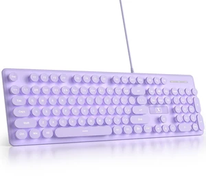 Fogruaden Wired Retro Typewriter Keyboard, Quiet Full Size Membrane Keyboard Light Up, Purple Cute Computer Keyboards, 104 Round Keys, White LED Backlit, Slim, Silent for Windows PC, Laptop Fogruaden Wired Retro Typewriter Keyboard, Quiet Full Size Membrane Keyboard Light Up, Purple Cute Computer Keyboards, 104 Round Keys, White LED Backlit, Slim, Silent for Windows PC, Laptop