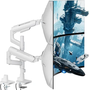 ARES WING Dual Monitor Mount with USB for 17-49 Inch Screen, White ARES WING Dual Monitor Mount with USB for 17-49 Inch Screen, White