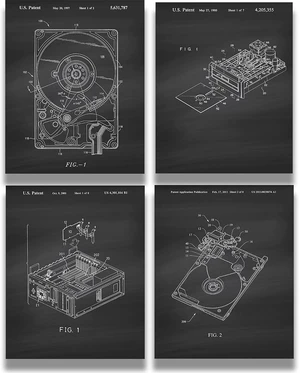 Govivo Computer Hard Drive Patents - Set of 4 Wall Art Decor for Home Office School College Teacher Student Tech Support Department Man Cave Geek Govivo Computer Hard Drive Patents - Set of 4 Wall Art Decor for Home Office School College Teacher Student Tech Support Department Man Cave Geek
