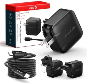 JSAUX 65W GaN USB C Charger for Switch 2, EU/UK Plug, 6.6FT Cable, Black JSAUX 65W GaN USB C Charger for Switch 2, EU/UK Plug, 6.6FT Cable, Black