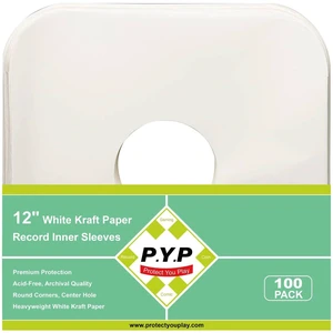 100ct 12-Inch Vinyl-Record Inner Sleeves - Made from Heavyweight White Kraft Paper, Album Covers with Round Corners for 33 RPM, Center Hole, Record Jackets to Protect The Collection of LPs & Singles 100ct 12-Inch Vinyl-Record Inner Sleeves - Made from Heavyweight White Kraft Paper, Album Covers with Round Corners for 33 RPM, Center Hole, Record Jackets to Protect The Collection of LPs & Singles