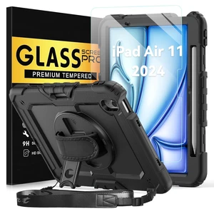 BLOSOMEET Case for iPad Air 11 Inch M3 2025 & M2 2024 with Tempered Glass Screen Protector & Pencil Holder, iPad Case Air 11" 6th Generation (A2902,A2903,A2904) with Stand Hand Shoulder Strap (Black) BLOSOMEET Case for iPad Air 11 Inch M3 2025 & M2 2024 with Tempered Glass Screen Protector & Pencil Holder, iPad Case Air 11" 6th Generation (A2902,A2903,A2904) with Stand Hand Shoulder Strap (Black)