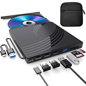 BPAKDU External CD/DVD Drive for Laptop with Carrying Case,DVD Player for Laptop,Portable CD Burner with 4 USB Ports, 2 TF/SD Card Slots,CD Disk Drive Player Reader Write BPAKDU External CD/DVD Drive for Laptop with Carrying Case,DVD Player for Laptop,Portable CD Burner with 4 USB Ports, 2 TF/SD Card Slots,CD Disk Drive Player Reader Write