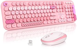 Atelus Wireless Keyboard and Mouse, Typewriter Full Size Keyboard with Number Pad and 2 in 1 USB Connected Mouse for Windows 7/8/10, Laptop, Desktop, PC, Computer (Pink Colorful) Atelus Wireless Keyboard and Mouse, Typewriter Full Size Keyboard with Number Pad and 2 in 1 USB Connected Mouse for Windows 7/8/10, Laptop, Desktop, PC, Computer (Pink Colorful)