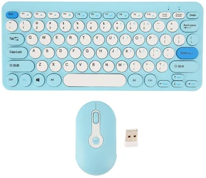 ASHATA Cute Retro Keyboard with Round Keycaps, Mute Ergonomic 2.4G Keyboard Combo for Desktop PC Computer for OS X (Blue) ASHATA Cute Retro Keyboard with Round Keycaps, Mute Ergonomic 2.4G Keyboard Combo for Desktop PC Computer for OS X (Blue)